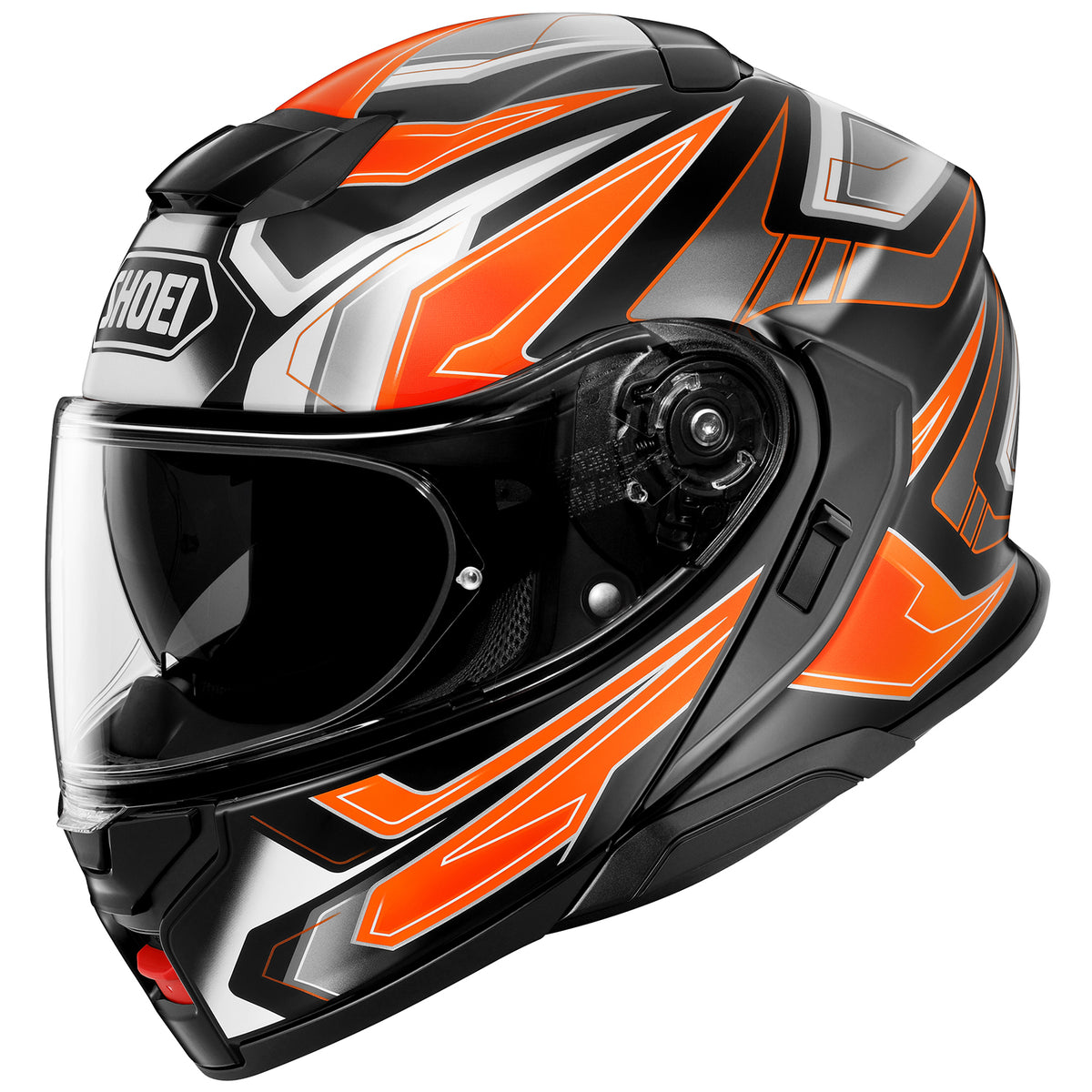 NEOTEC 3 MODULAR HELMET (ANTHEM TC-8) | SHOEI with striking black and orange design, showcasing advanced flip-up functionality.