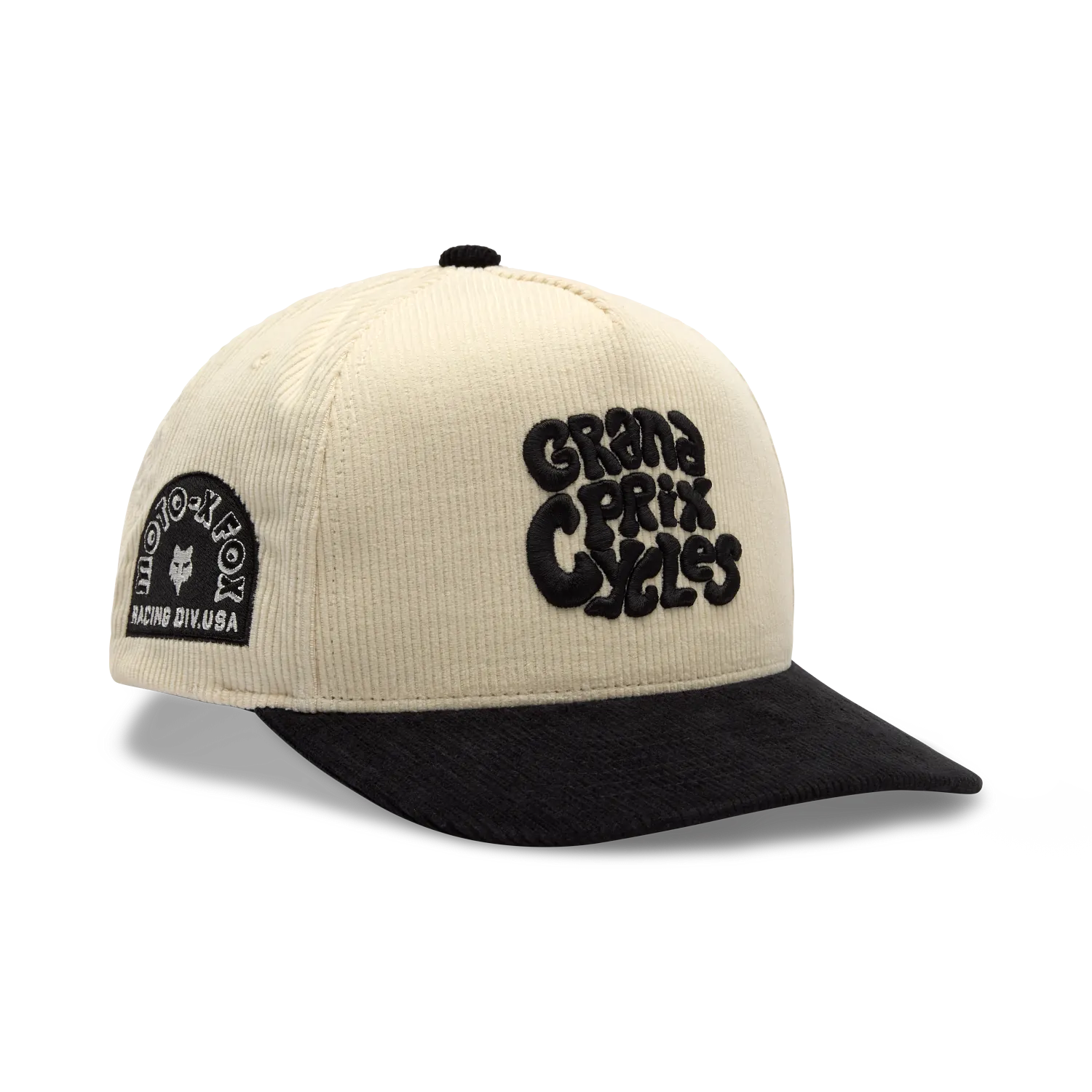 CIRCA 74 CORDUROY HAT (OFF WHT) featuring Grand Prix Cycles logo, adjustable, made from distinctive corduroy.