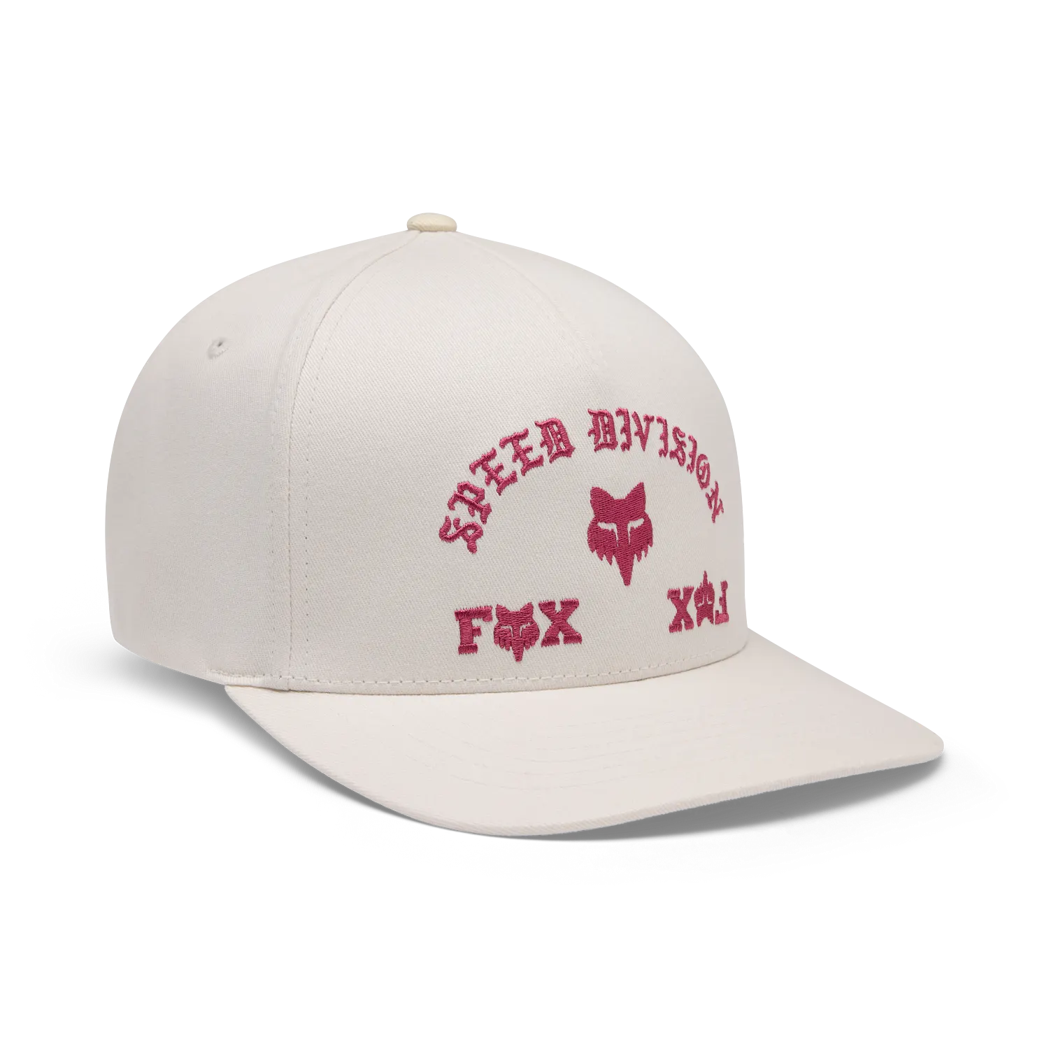 ICON FLEXFIT HAT (Off White) | FOX RACING displayed at an angle, featuring embroidered graphics and a curved brim.