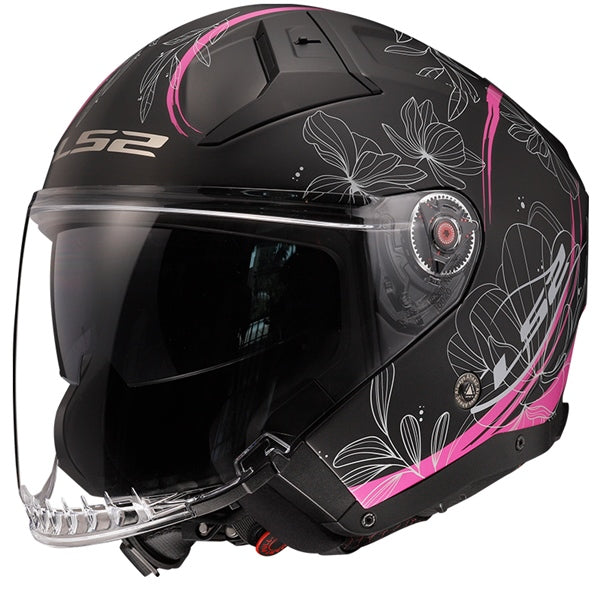 INFINITY 2 OPEN FACE HELMET (Lotus Matte Black/Pink) | LS2