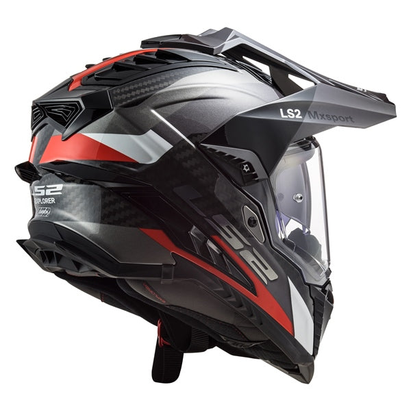 EXPLORER CARBON OFF ROAD HELMET (Glossy Titanium/Red) | LS2