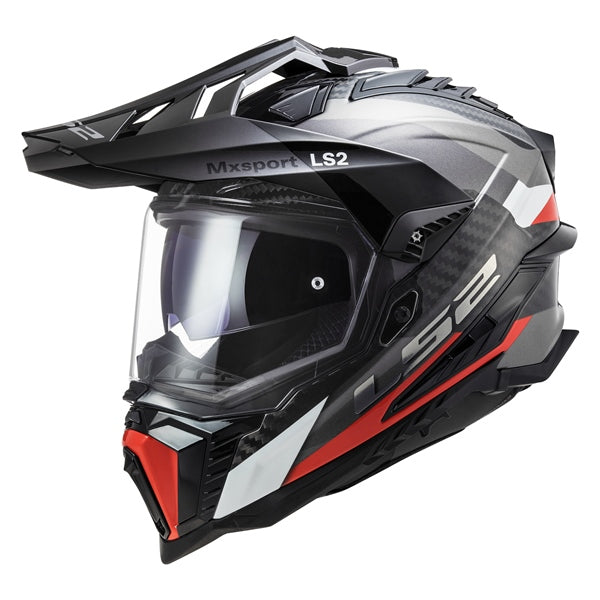 EXPLORER CARBON OFF ROAD HELMET (Glossy Titanium/Red) | LS2