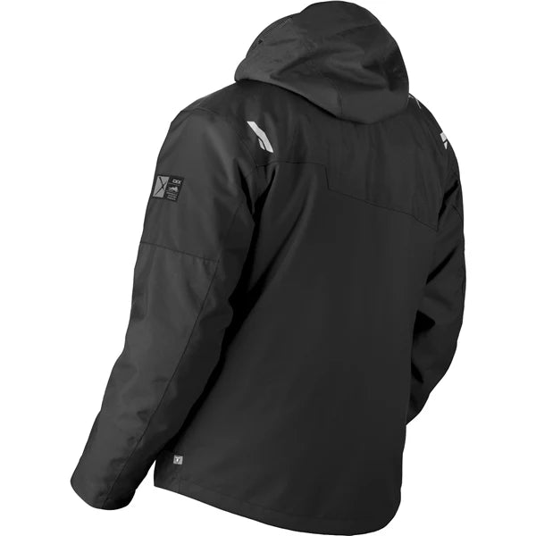 MENS CONQUER JACKET (BLACK) | CKX shown from the back, featuring a hood and sleek design for optimal performance.