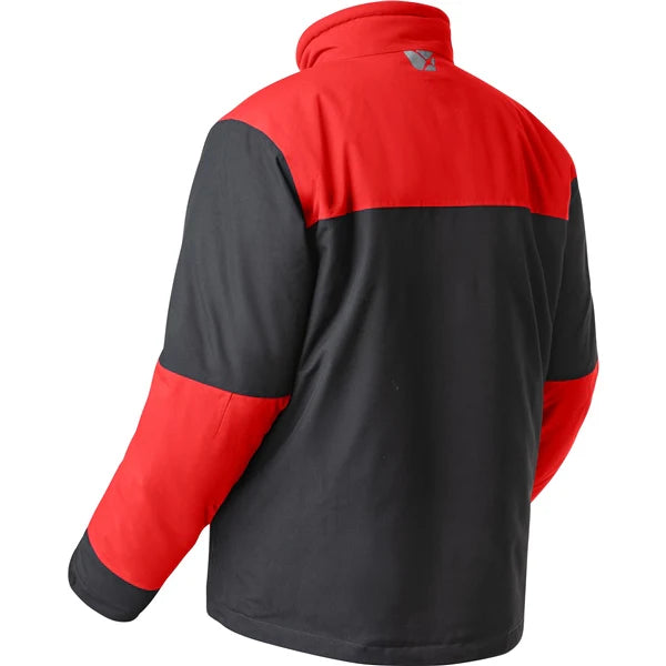 MENS JOURNEY JACKET (BLACK/SCARLET) | CKX - back view showcasing black and scarlet design and insulation.