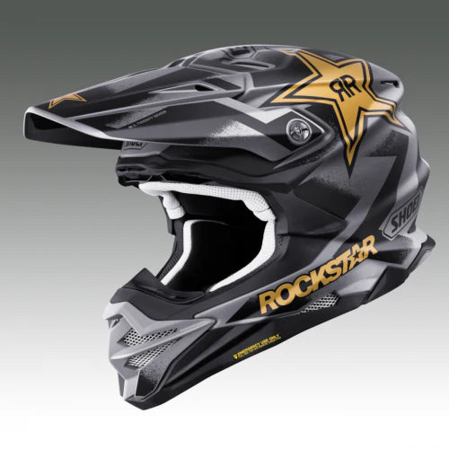 VFX-EVO OFF ROAD HELMET MALCOLM STEWART 27 TC-5 | SHOEI showcasing the sleek Rockstar design for motocross enthusiasts.