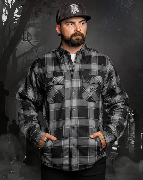 MEN'S NIGHT SHIFT SHERPA FLANNEL JACKET (Grey/Black) | DIXXON