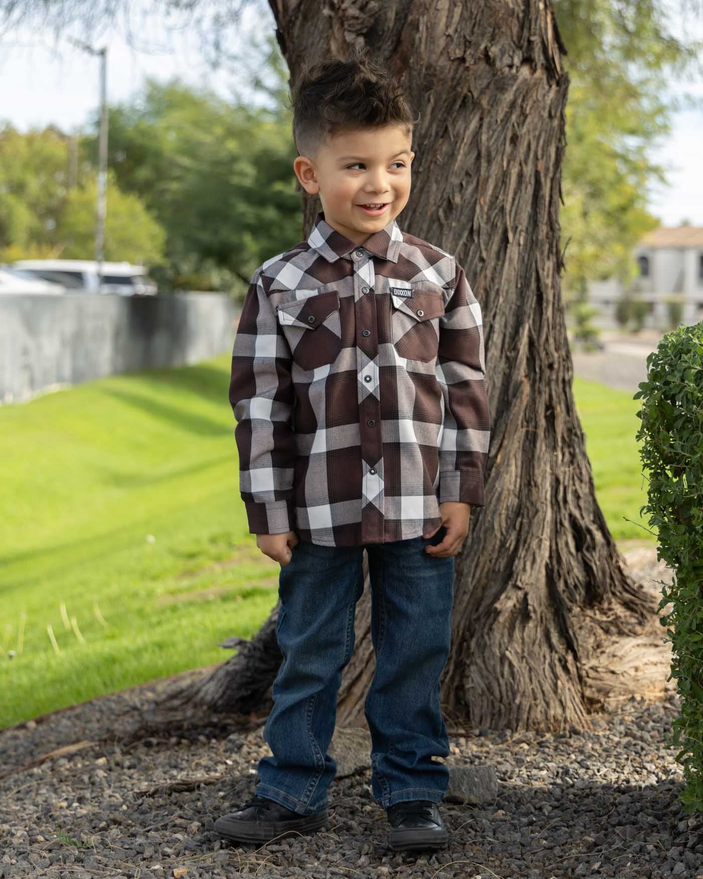 YOUTH ROUGHRIDER FLANNEL (Brown/White) | DIXXON