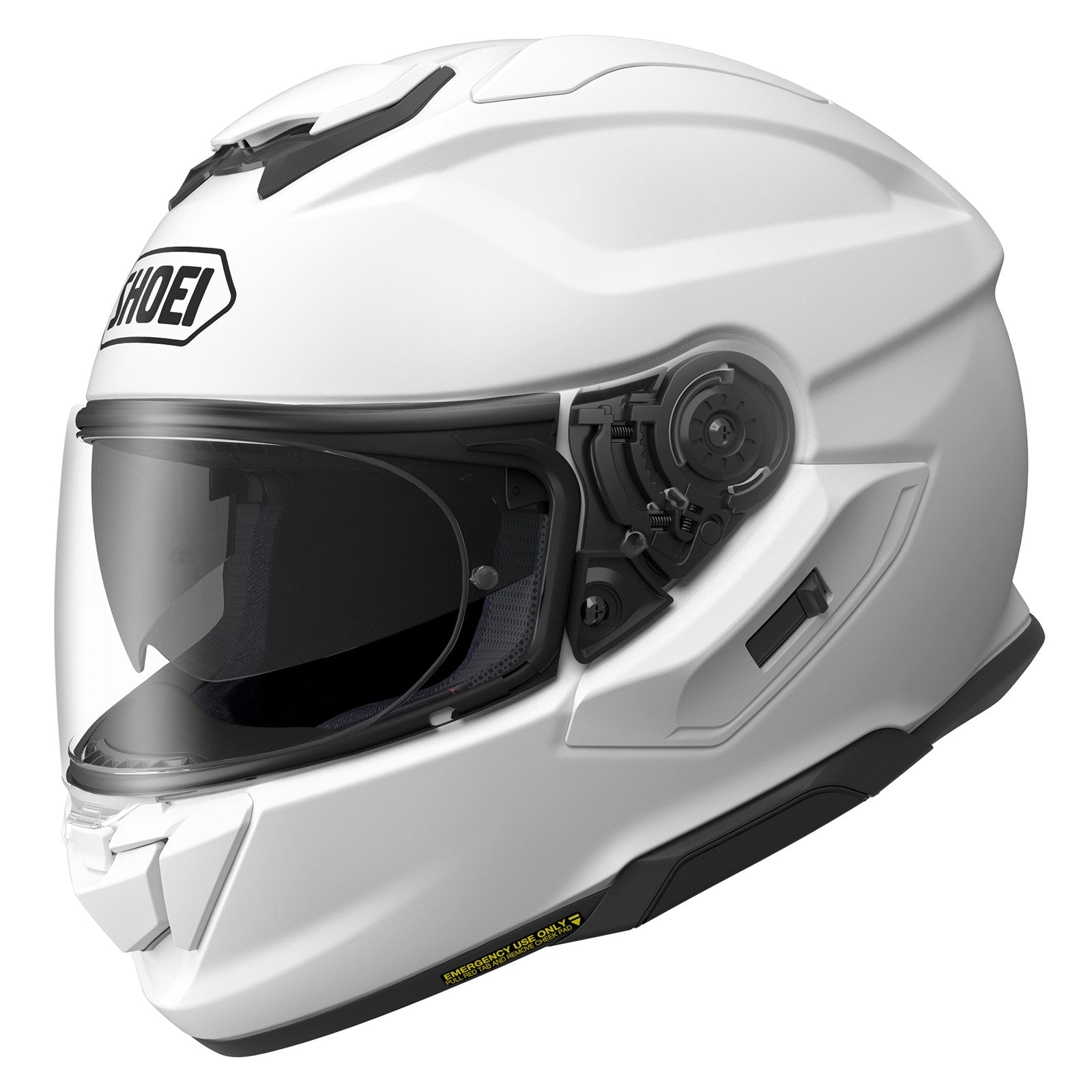 GT-AIR 3 FULL FACE HELMET (White) | SHOEI showcasing its sleek design and integrated sun visor.