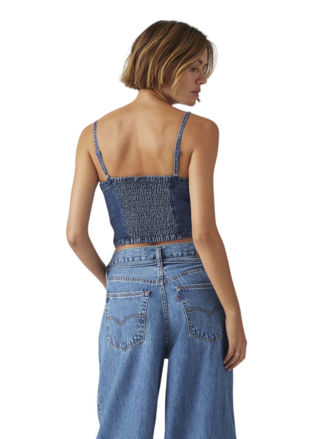 JADINE DENIM CAMI TANK (Twisted Stone) | LEVI'S back view, featuring adjustable straps and cropped fit.