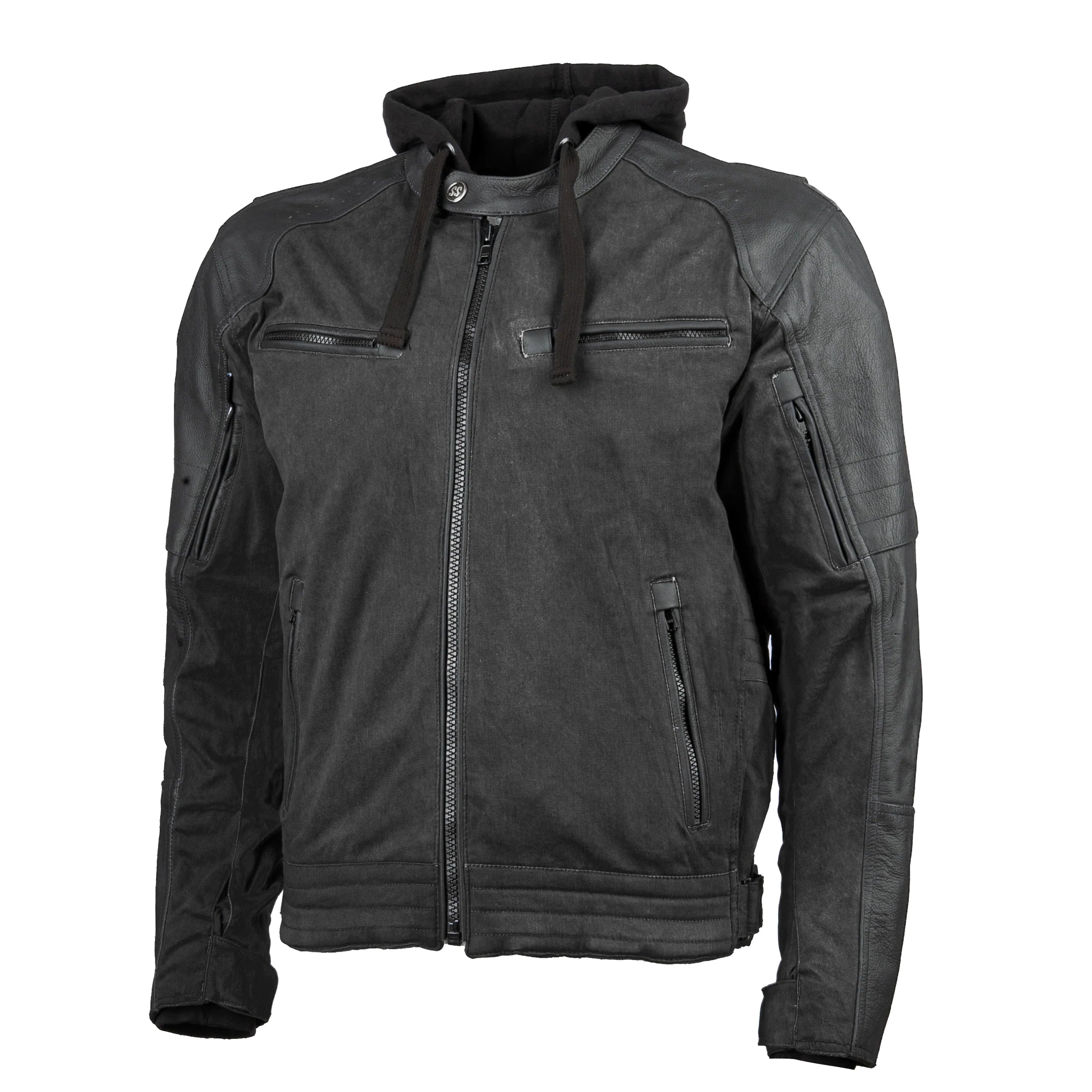 STRAIGHT SAVAGE LEATHER/CANVAS JACKET (Black) | Speed and Strength