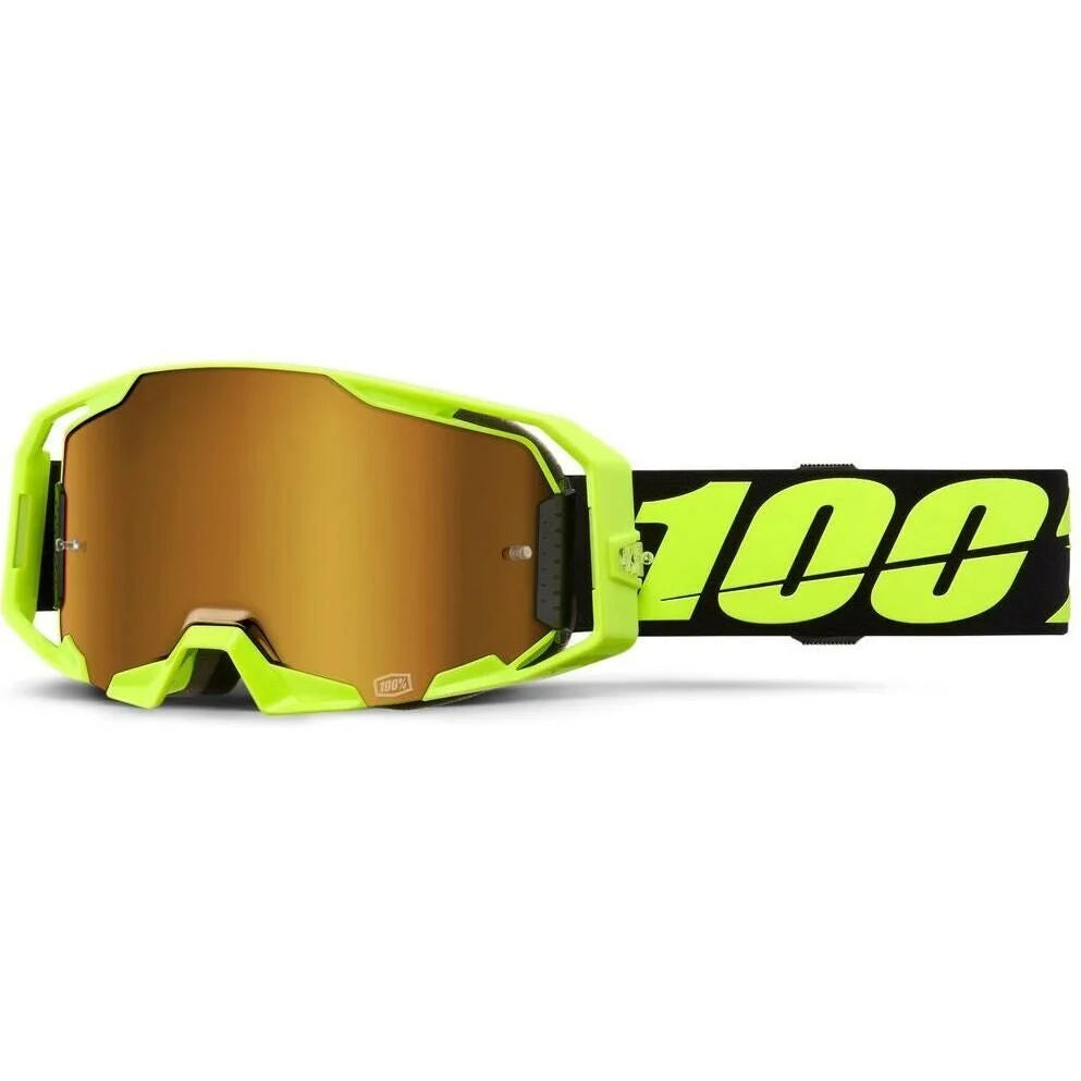 ARMATIC (NEON YELLOW GOLD MIRROR) | 100% motocross goggles with quick-release lens-changing system.