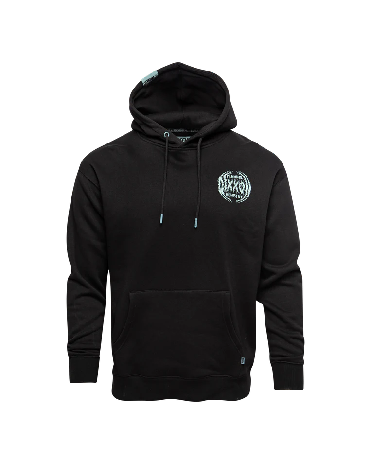 MEN'S WITCHING HOUR HOODIE (Black/Blue) | DIXXON front view of the black pullover with drawstring hood.
