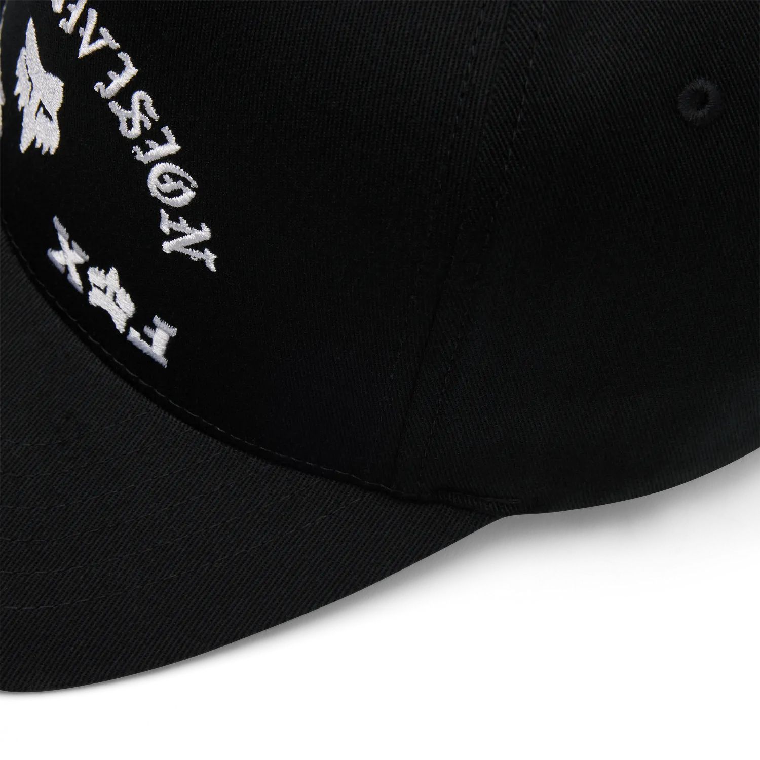ICON FLEXFIT HAT (Black) | FOX RACING side view showing embroidered logo and curved brim.