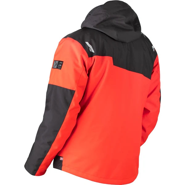 MENS CONQUER JACKET (SCARLET) | CKX shown from the back, featuring a multi-layer design with a vibrant scarlet and black color scheme.