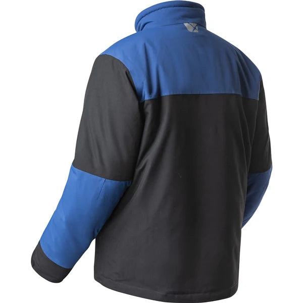 MENS JOURNEY JACKET (BLACK/BLUE) | CKX shown from the back, featuring a stylish blue and black design.