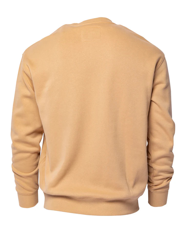 Back view of MEN'S POCKET CREWNECK (Khaki) | DIXXON sweatshirt showcasing its soft fabric and relaxed fit.