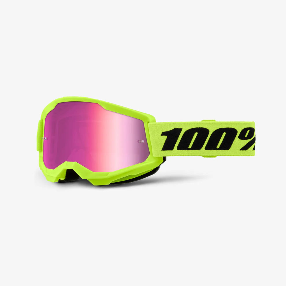 100% STRATA 2 GOGGLE NEON YELLOW - MIRROR PINK LENS