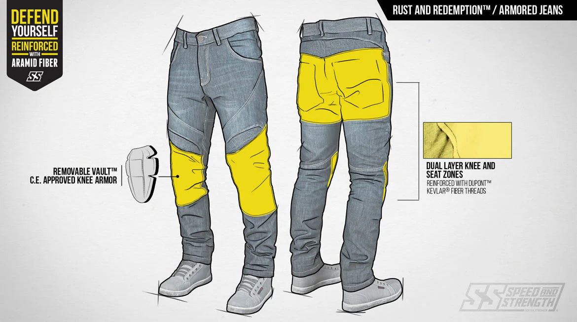 RUST AND REDEMPTION ARMOURED JEANS (Blue) | Speed and Strength