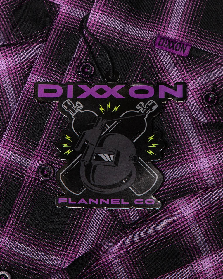 MEN'S ARGON FLANNEL (Purple/Black) | DIXXON tag on plaid shirt showcasing distinctive branding and design