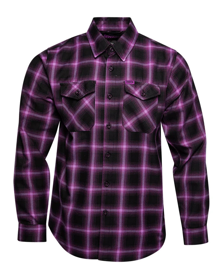 MEN'S ARGON FLANNEL (Purple/Black) | DIXXON - Black and purple plaid button-up flannel shirt for men