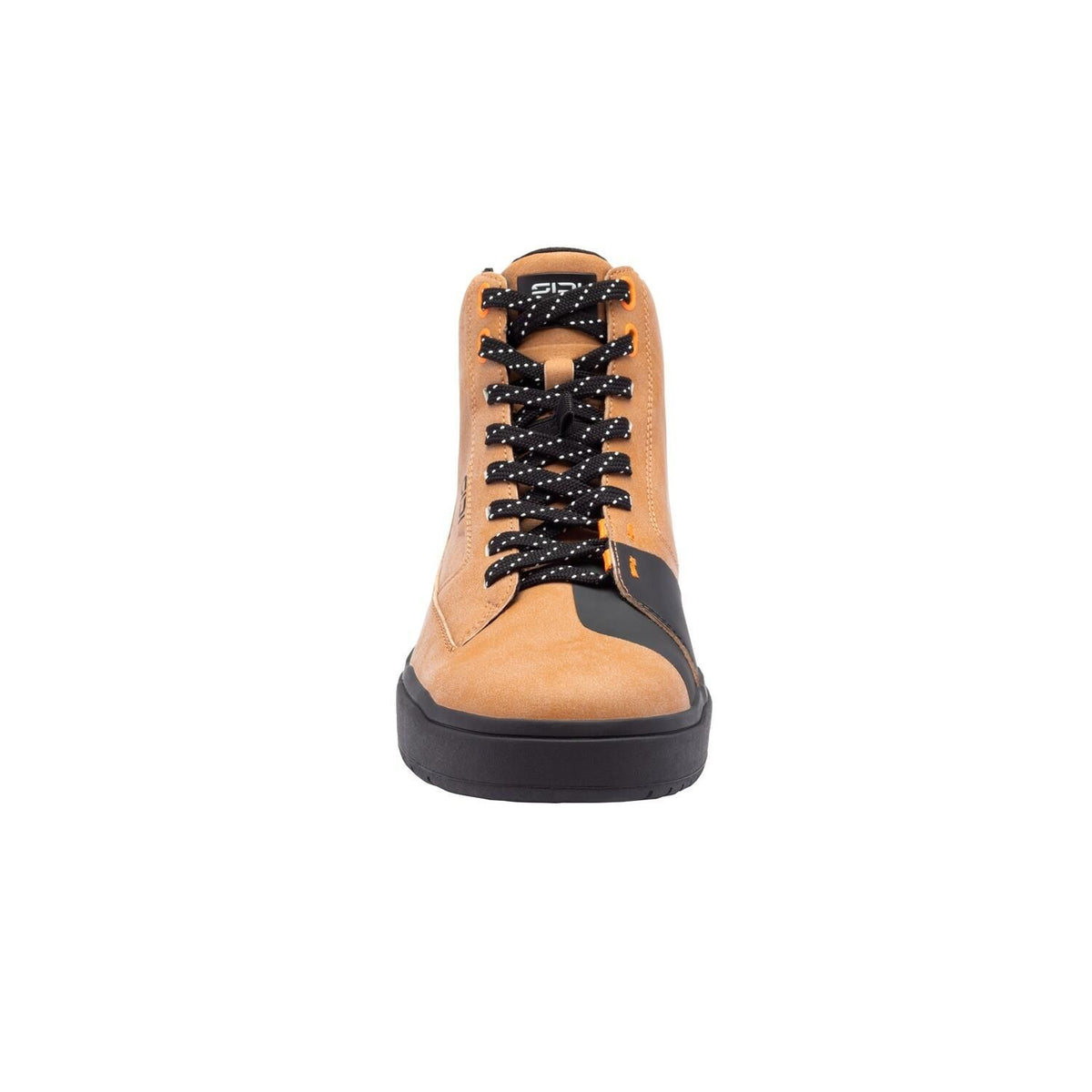 ARX WP RIDING BOOTS (Black/Brown) | SIDI - Front view of waterproof urban shoes with black laces and tan suede.