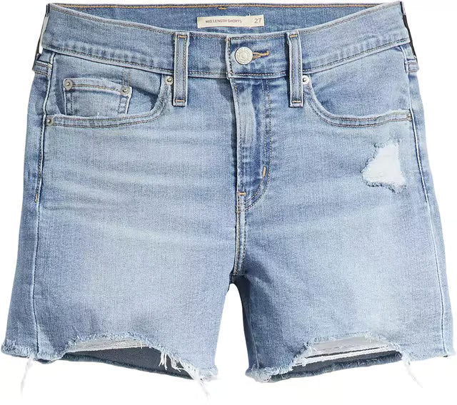WOMEN'S MID LENGTH SHORTS (Update Just a Fan) | LEVI'S in light blue denim with distressed details and slim fit.