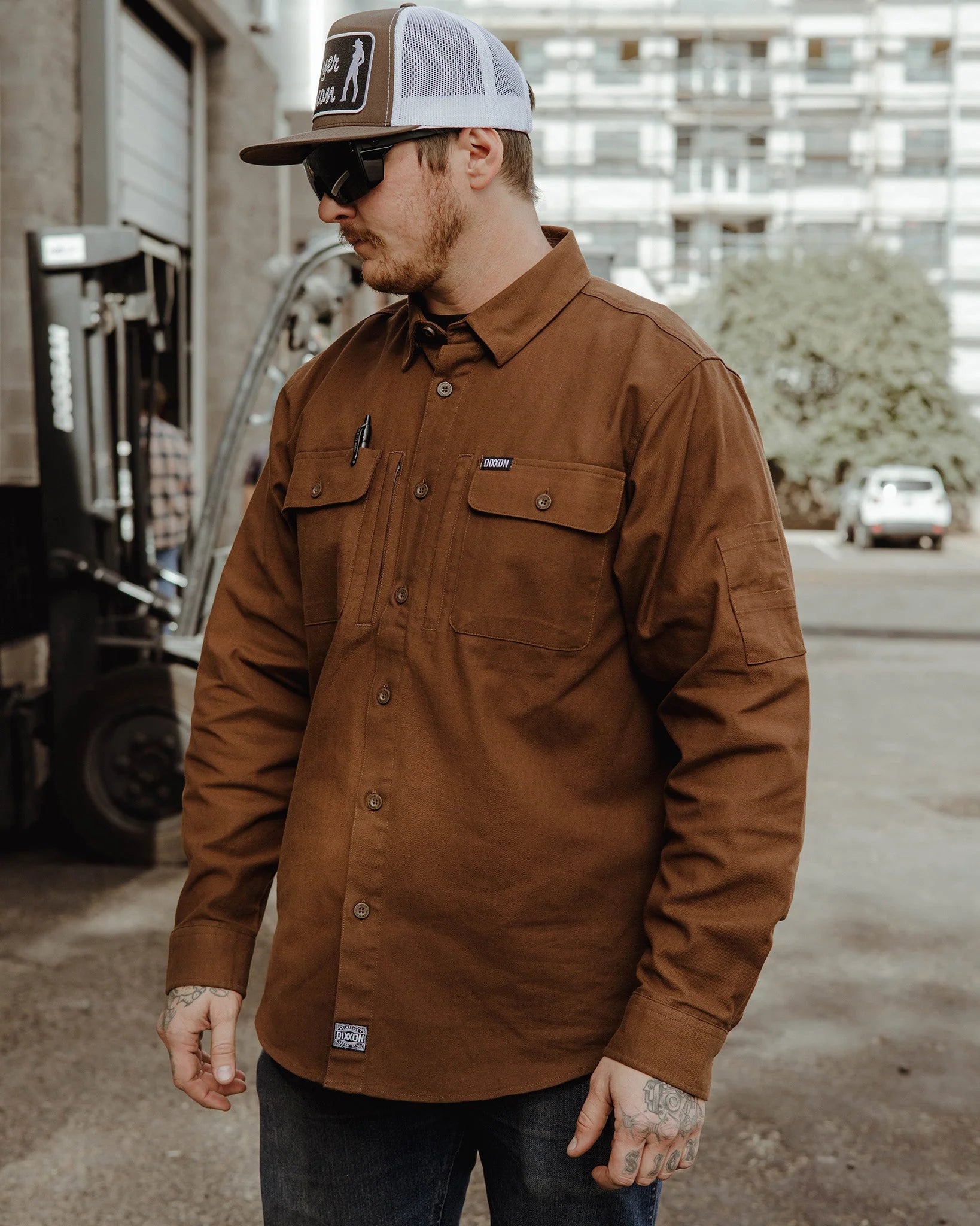 MEN'S LONG SLEEVE WORK SHIRT (Brown) | DIXXON