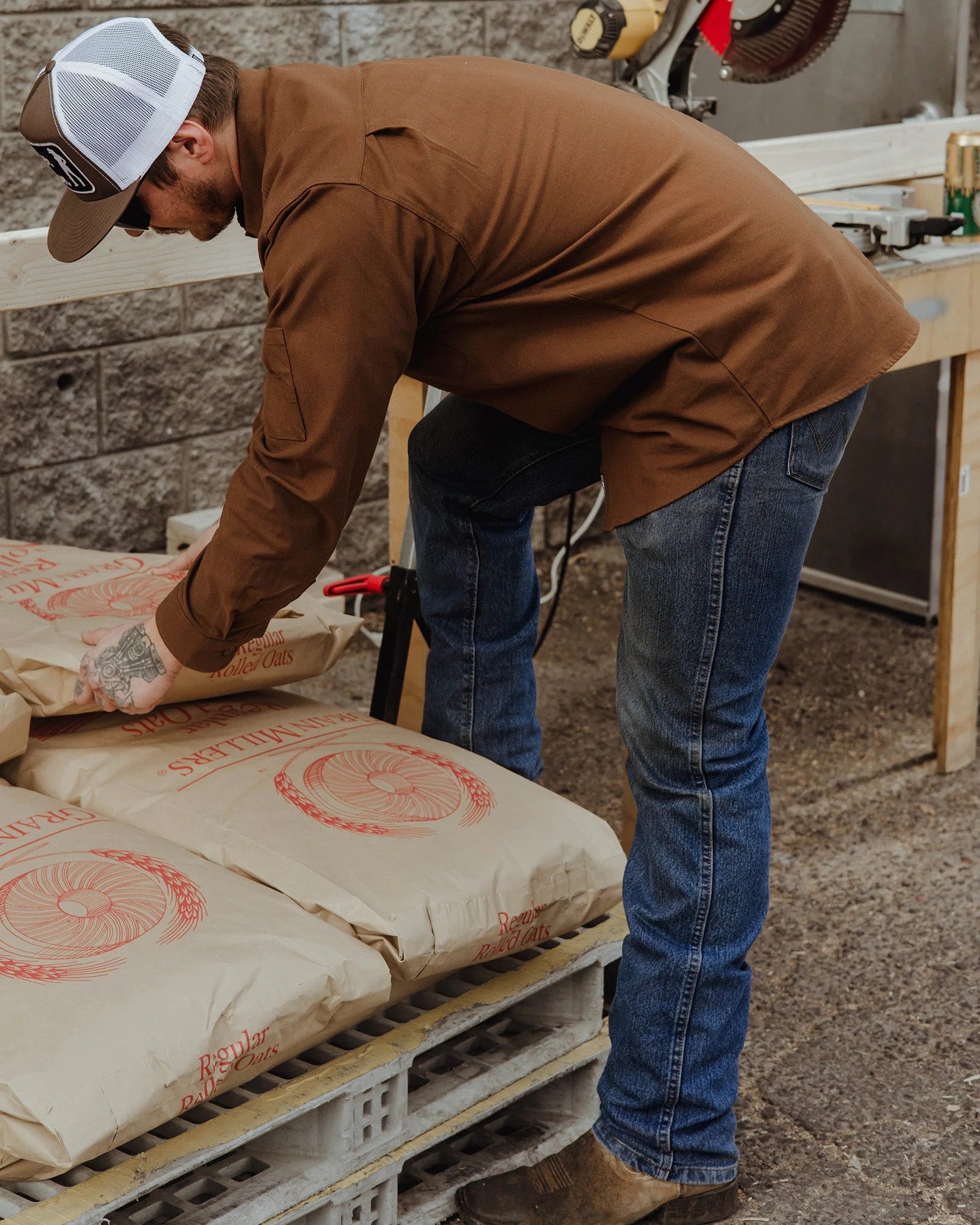 MEN'S LONG SLEEVE WORK SHIRT (Brown) | DIXXON