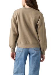 Woman wearing an Everyday Crew Sweatshirt (Taupe Grey Heat) | Levis, shown from the back view with relaxed fit.