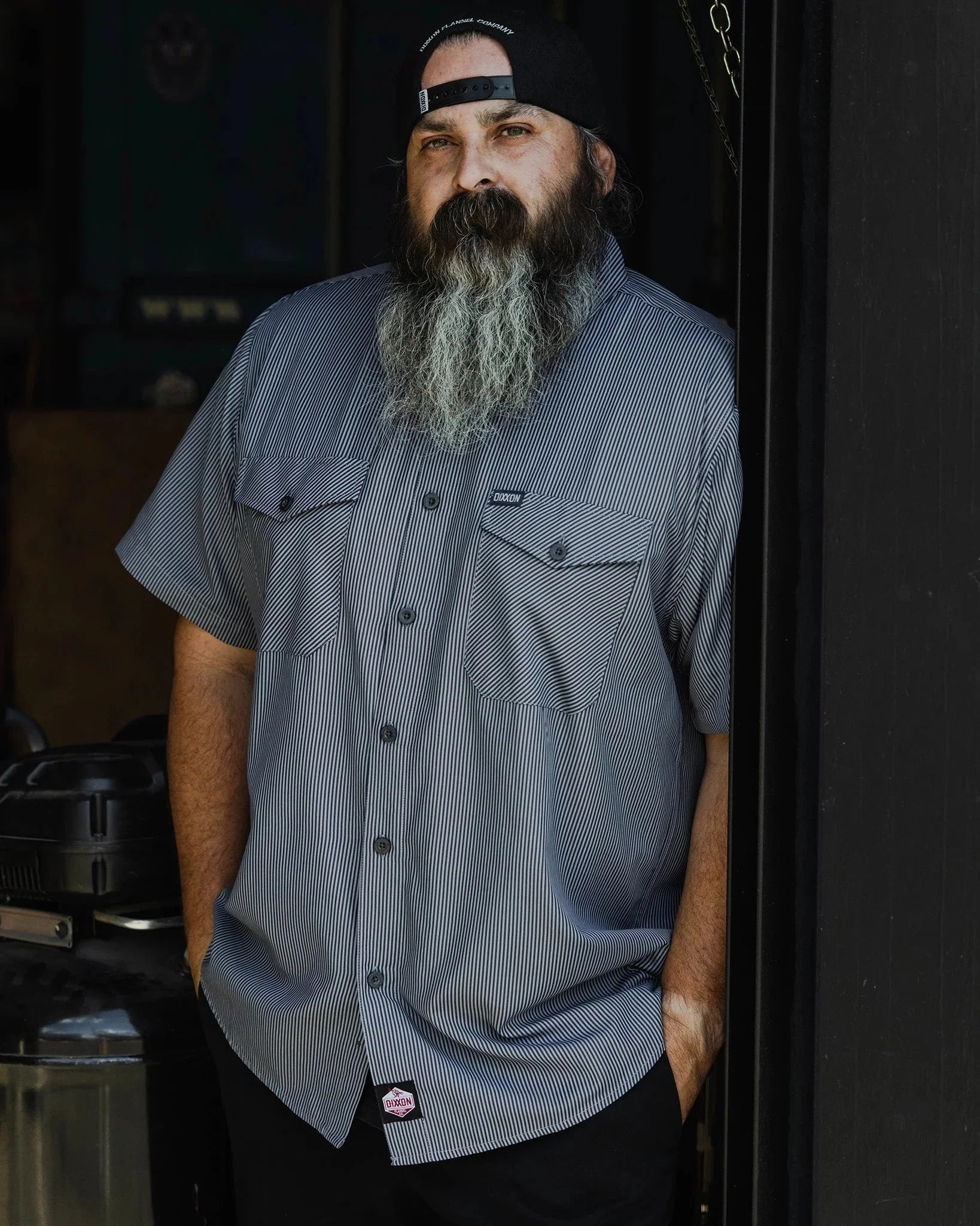 MEN'S WORKFORCE SS SHIRT (Navy/Grey Striped) | DIXXON