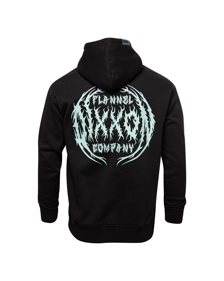 MEN'S WITCHING HOUR HOODIE (Black/Blue) | DIXXON back view showcasing the graphic design on a black hoodie.